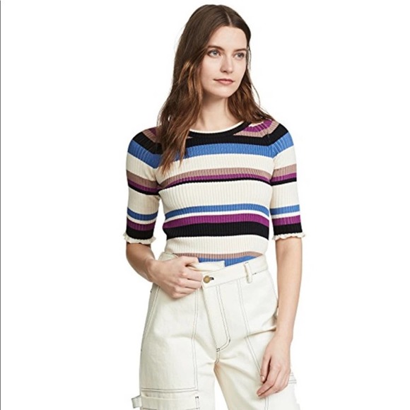 Eleven Six Abi 70s Multi Stripe Short Sleeve Sweater Medium - Picture 3 of 11